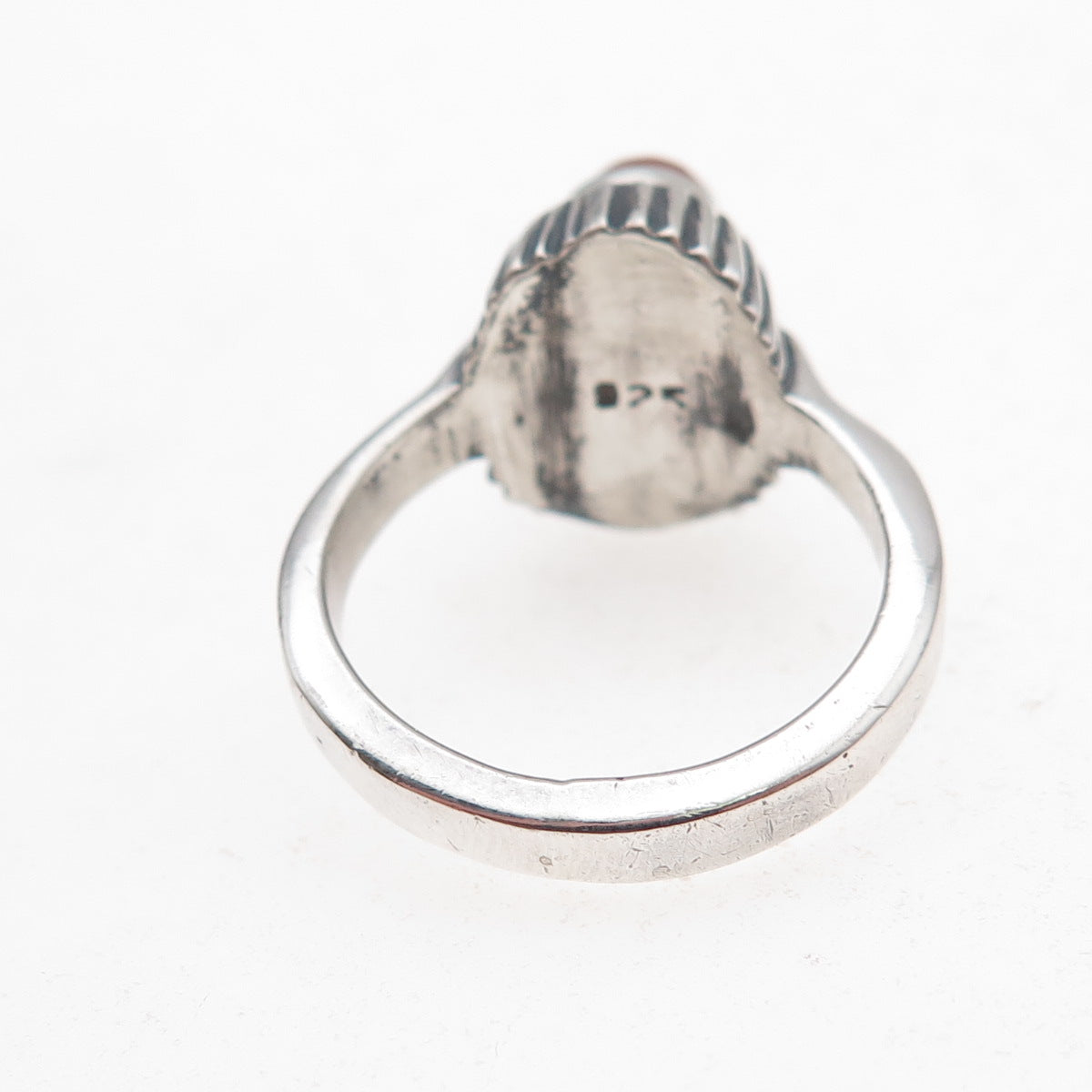 925 Sterling Silver Vintage Real Carnelian Modernist Oxidized Ring Size 7.5
