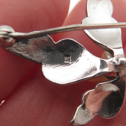 925 Sterling Silver Antique Japan Real Akoya Pearl Floral Pin Brooch