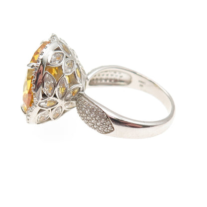 925 Sterling Silver Round-Cut Canary & White C Z Ring Size 7