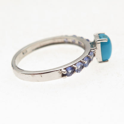 Chuck Clemency 925 Sterling Silver Real Turquoise & Tanzanite Ring Size 8.25