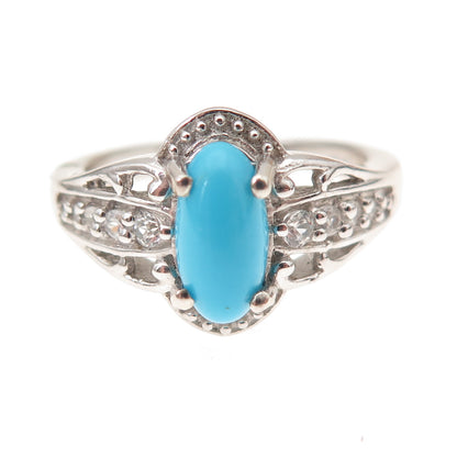 Chuck Clemency 925 Sterling Silver Real Turquoise & White Topaz Ring Size 8