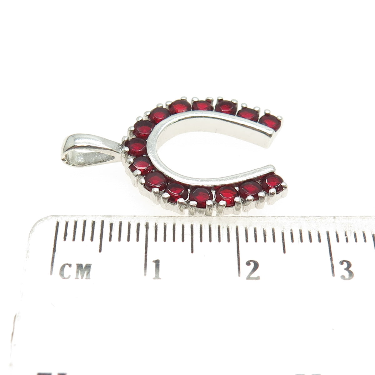 925 Sterling Silver Vintage Red C Z Horseshoe For Good Luck Pendant