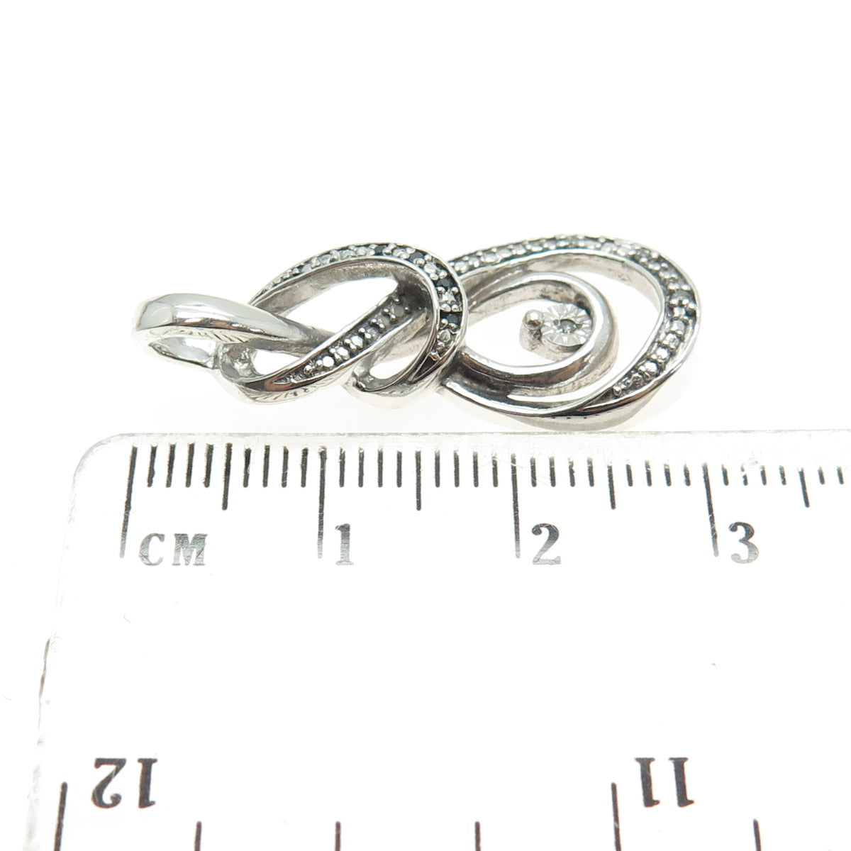 925 Sterling Silver Real Round-Cut Blue & White Diamond Twisted Knot Pendant