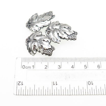 925 Sterling Silver Antique Art Deco Grape Floral Oxidized Pin Brooch