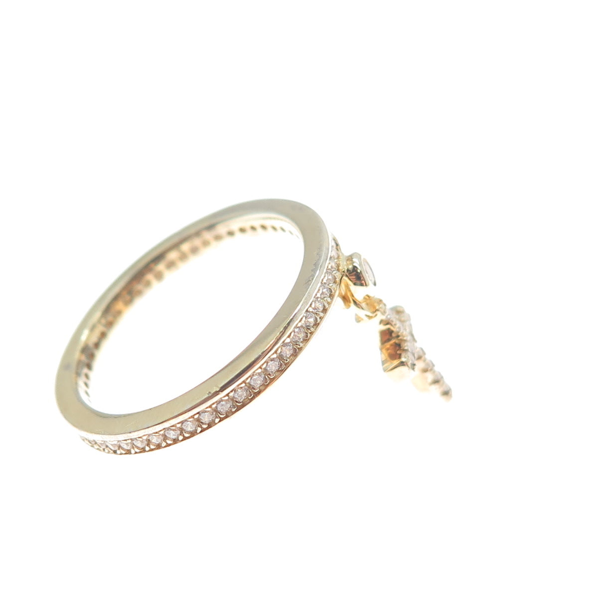 MILOR Sterling Gold Plated Italy Round-Cut C Z Cross Dangle Charm Ring Size 6.25