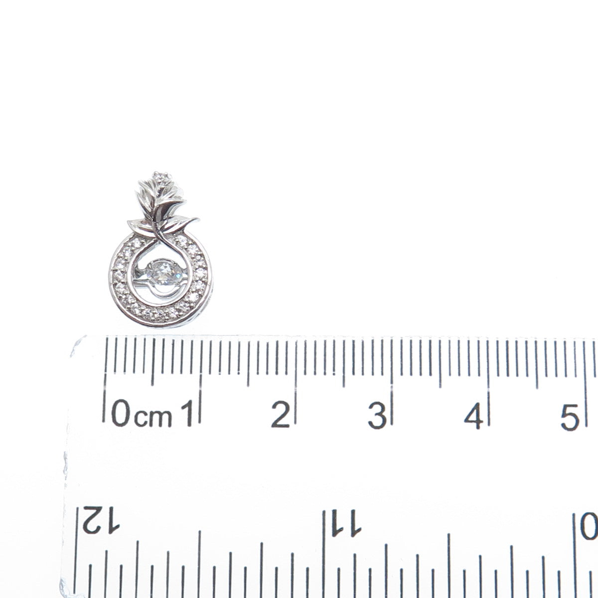 925 Sterling Silver Round-Cut C Z Rose Flower Minimalist Charm Slide Pendant