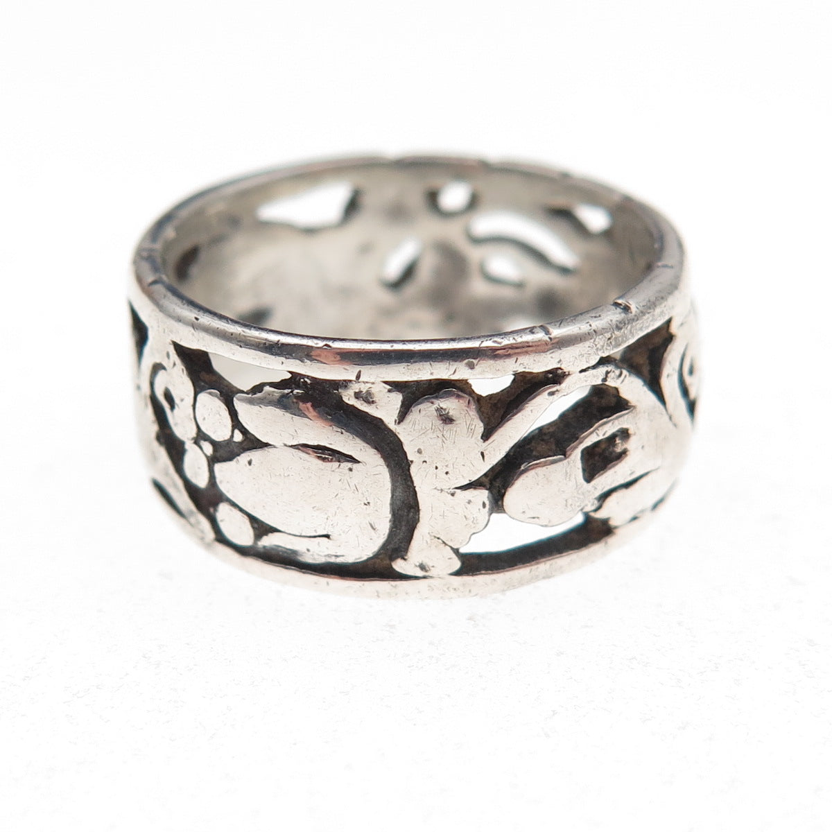J.D. Schlang Co. 925 Sterling Silver Antique Art Deco Floral Band Ring Size 7