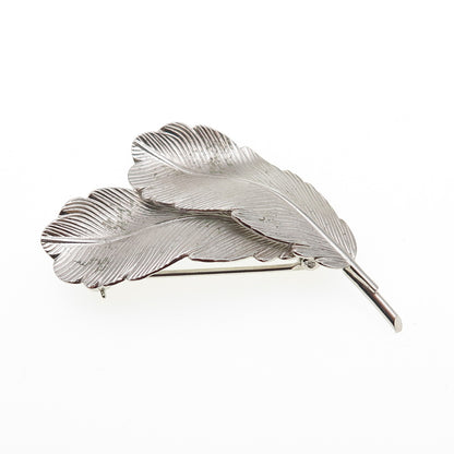 DuBARRY F.A. 925 Sterling Silver Antique Art Deco Feather Oxidized Pin Brooch