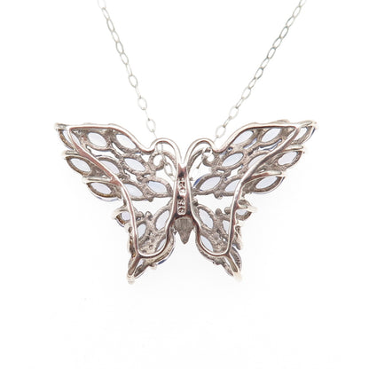 Chuck Clemency 925 Sterling Silver Real Tanzanite Butterfly Chain Necklace 20"