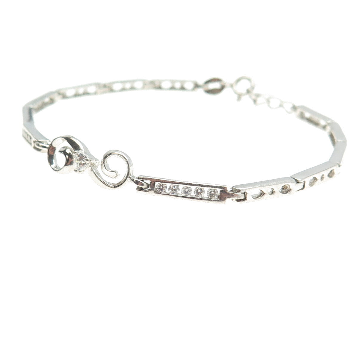 925 Sterling Silver Pave C Z Panel Link Bracelet 7.25"