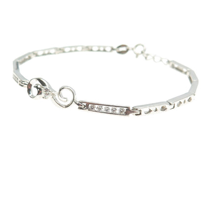 925 Sterling Silver Pave C Z Panel Link Bracelet 7.25"