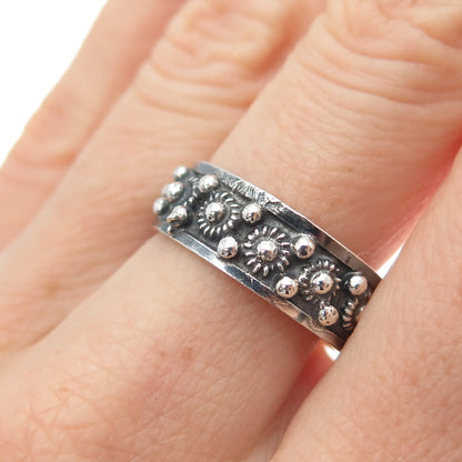 925 Sterling Silver Vintage Mexico Cannetille Band Oxidized Ring Size 8.25