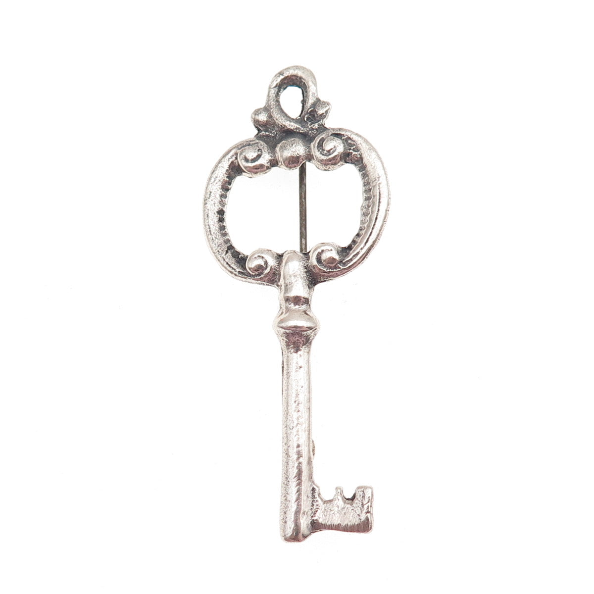 925 Sterling Silver Antique Art Deco Key Oxidized Pin Brooch
