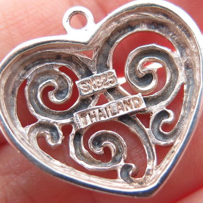 SX SALLY C 925 Sterling Silver Vintage Modernist Swirl Heart Charm Pendant