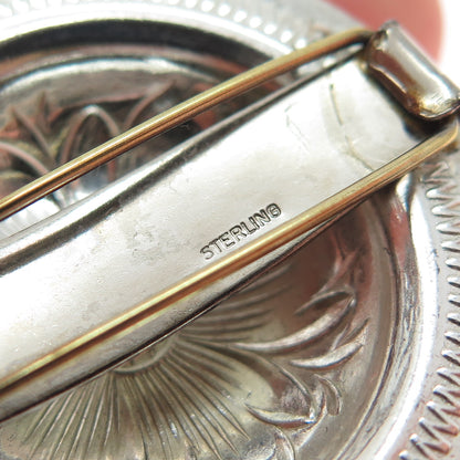 925 Sterling Silver 2-Tone Vintage Engraved Flower Collar / Fur Clip Barrette