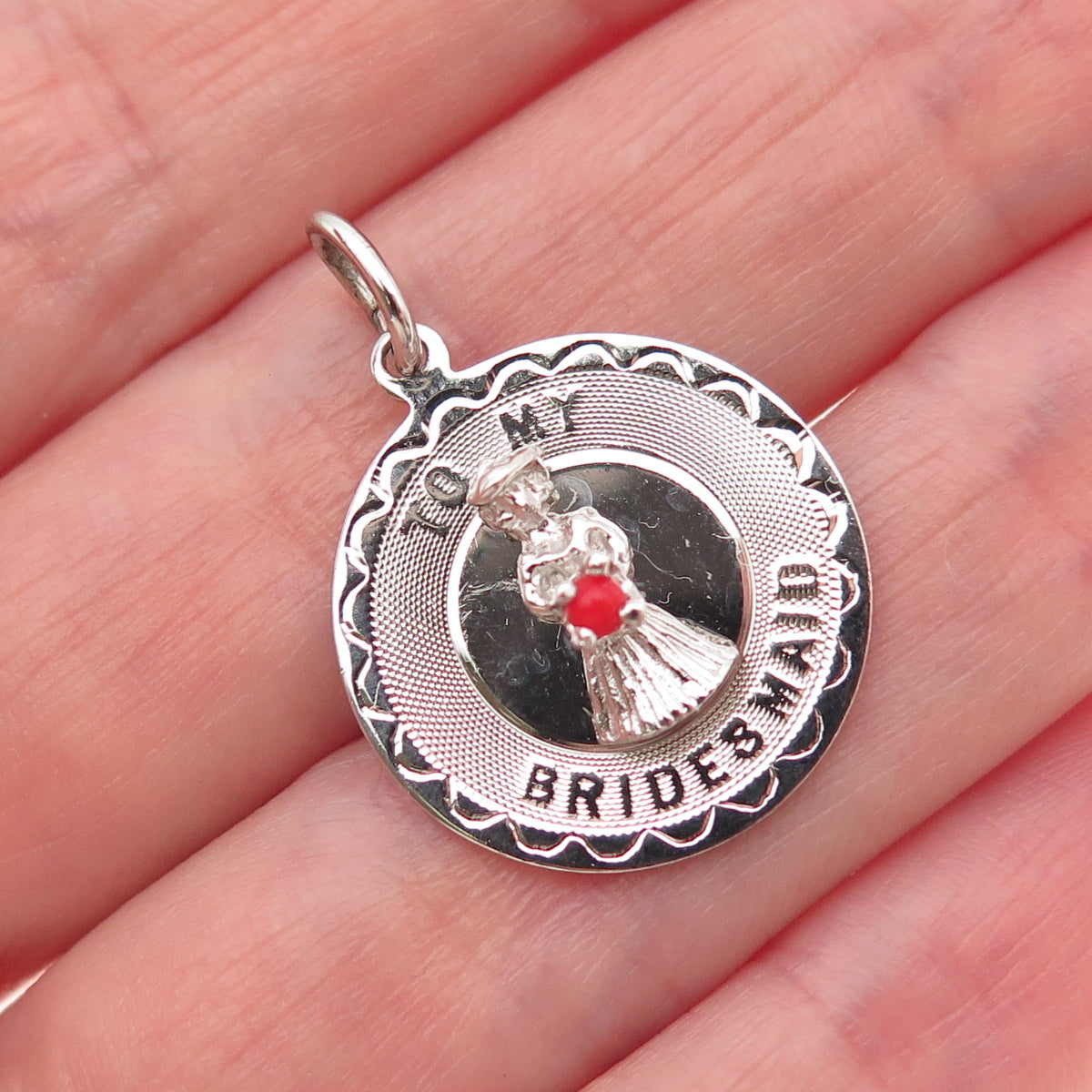 ELCO 925 Sterling Silver Vintage Rhinestone To My Bridesmaid Charm Pendant