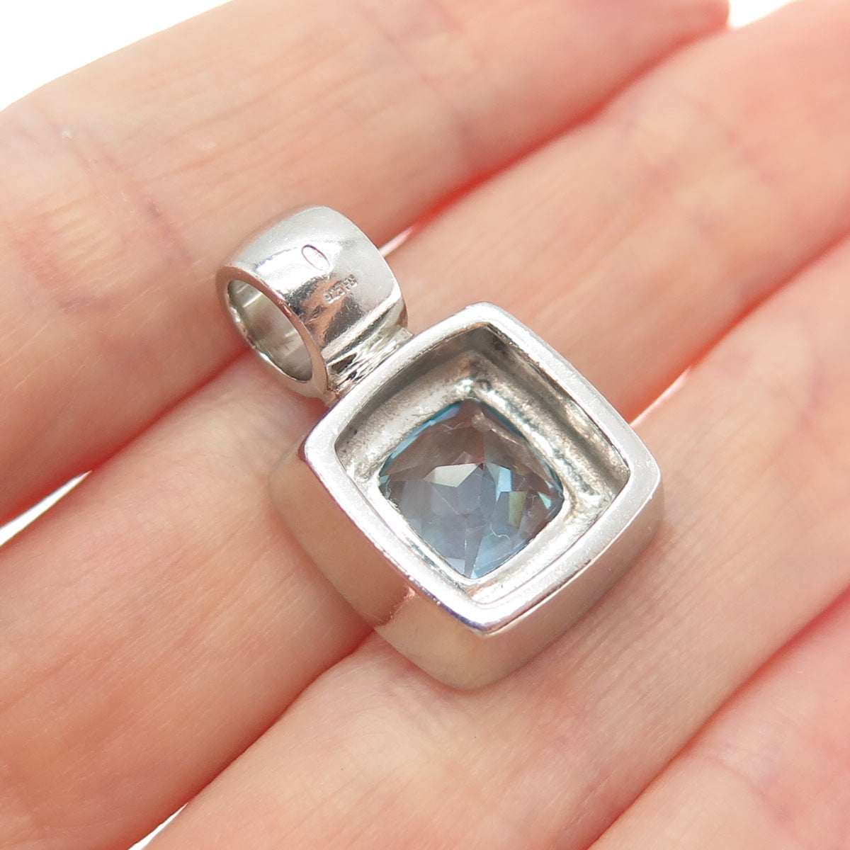 PB PAUL BRACKNA 925 Sterling Silver Vintage Blue Topaz Minimalist Charm Pendant