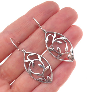 925 Sterling Silver Vintage Floral Dangle Earrings