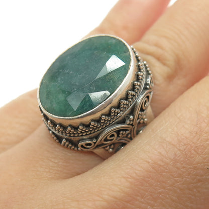 925 Sterling Silver Vintage Real Zoisite Ruby Granulated Swirl Ring Size 6