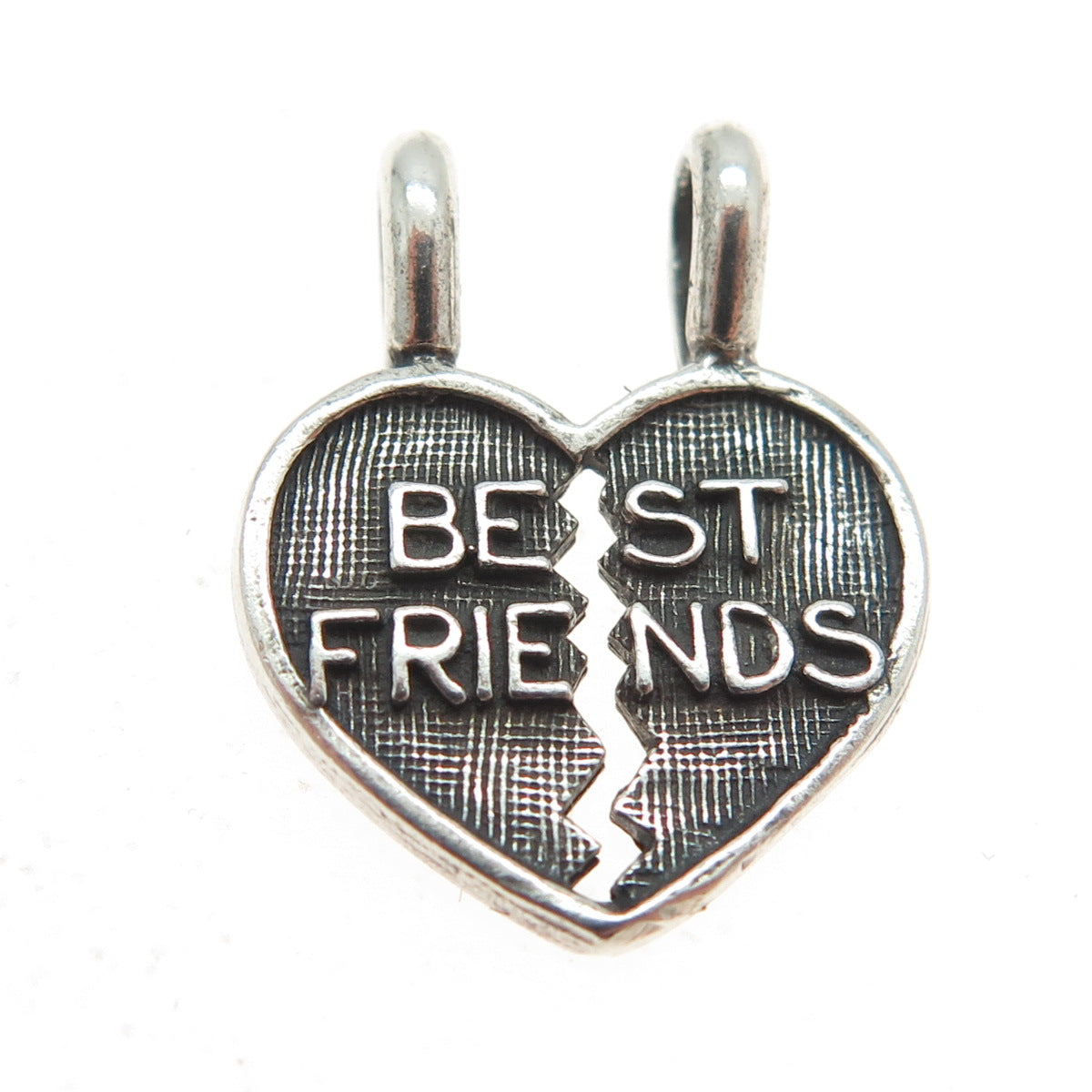 925 Sterling Silver Vintage "Best Friends" Torn Heart Pendant