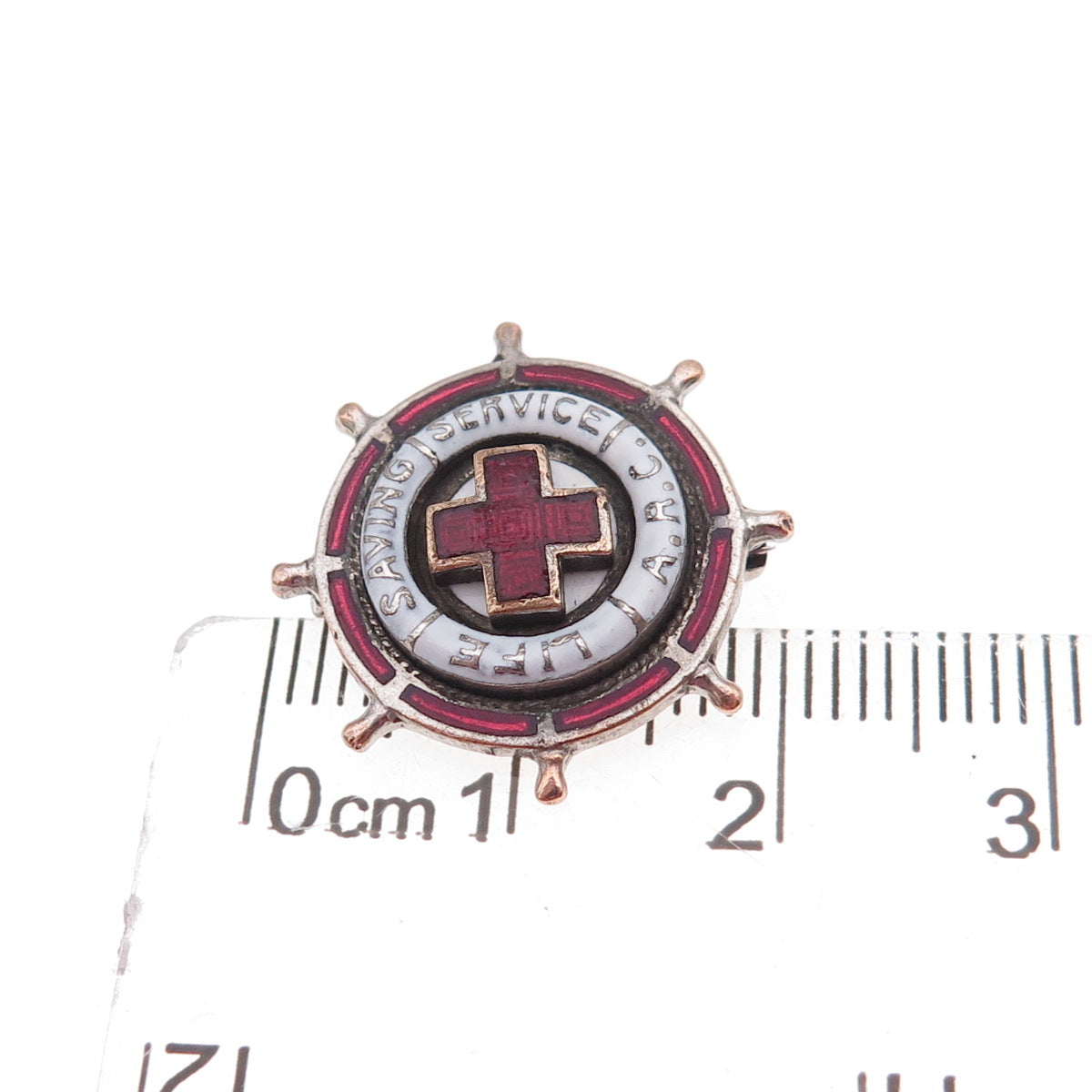 Silver-Tone Antique WWII Enamel American Red Cross Life Saving Service Pin