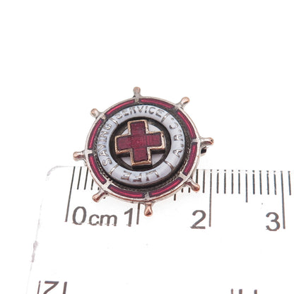 Silver-Tone Antique WWII Enamel American Red Cross Life Saving Service Pin