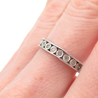 CHUCK CLEMENCY Sterling Silver Real Diamond Half Eternity Band Ring Size 7.25