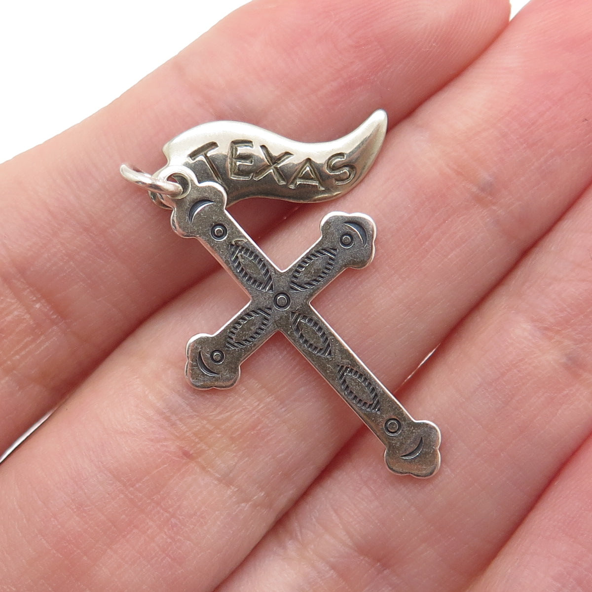WHEELER MFG CO. Old Pawn 925 Sterling Silver Vintage Texas Cross Charm Pendant