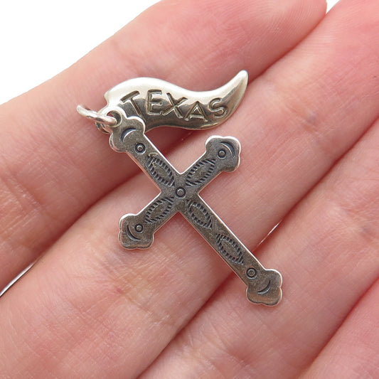 WHEELER MFG CO. Old Pawn 925 Sterling Silver Vintage Texas Cross Charm Pendant