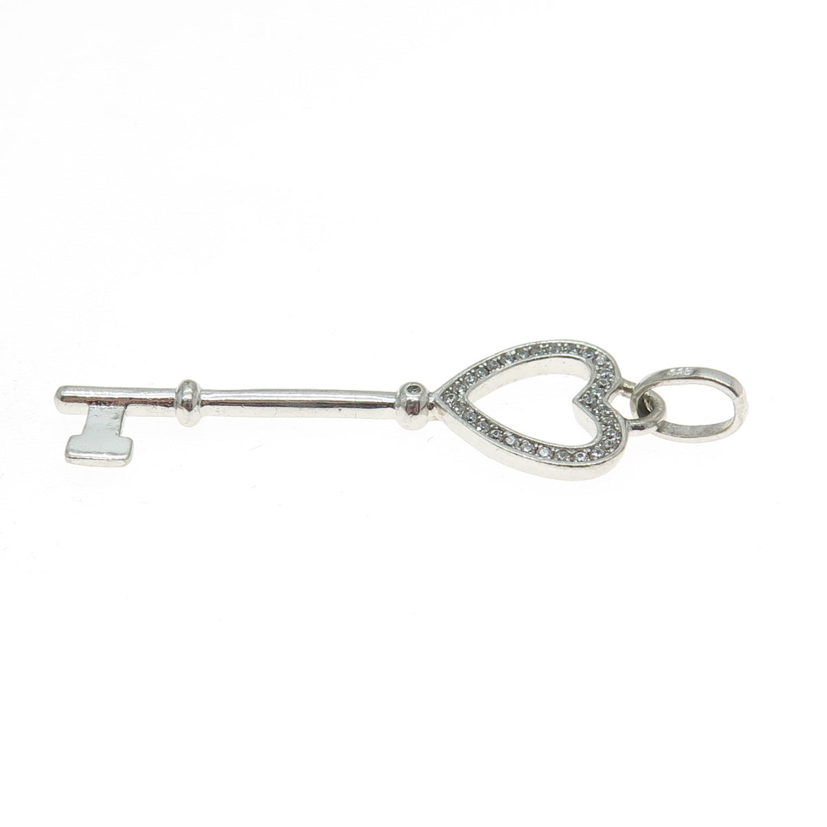 925 Sterling Silver Round-Cut Shaped C Z Key Pendant