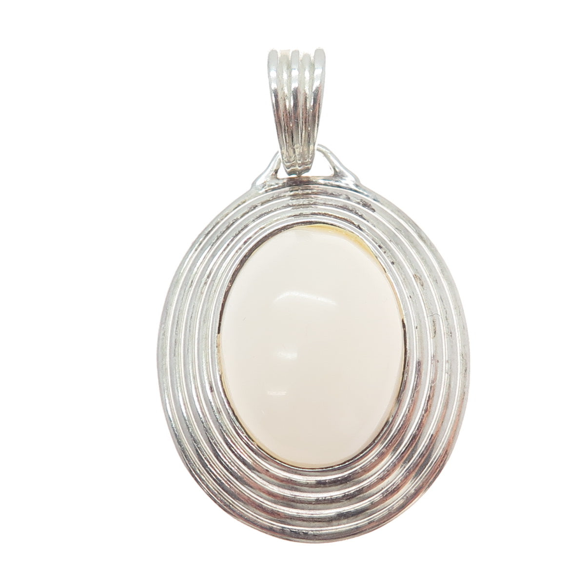 MILOR 950 Silver Vintage Italy Real Cabochon White Onyx Pendant