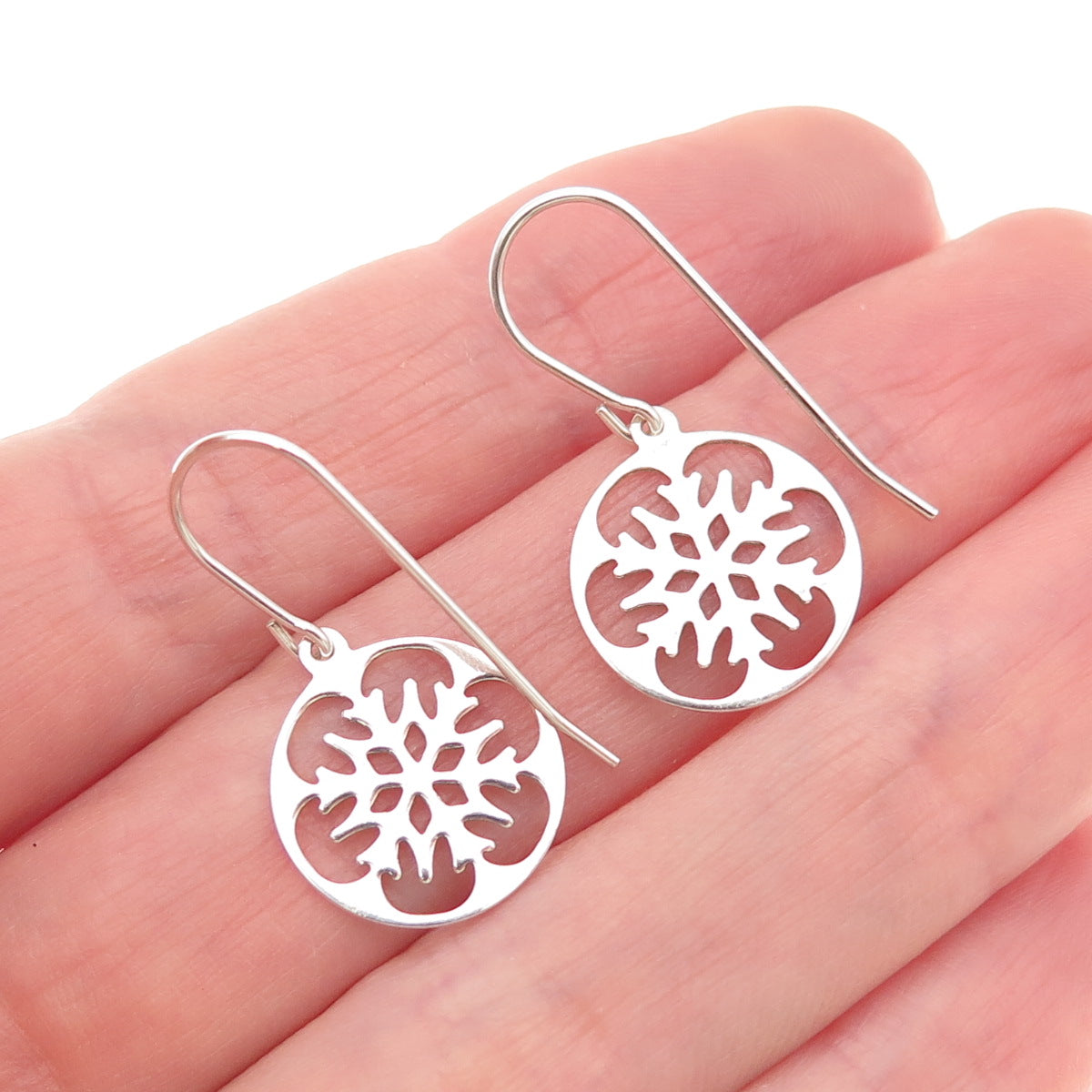 925 Sterling Silver Vintage Snowflake Dangle Earrings