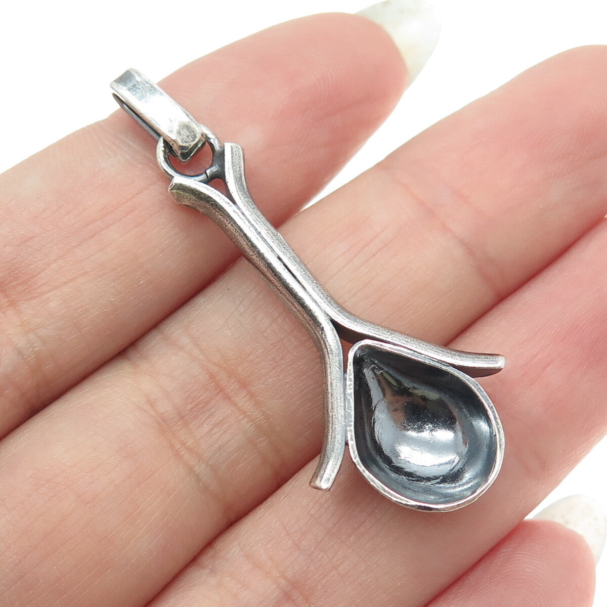 925 Sterling Silver Vintage Squash Blossom Modernist Oxidized Pendant