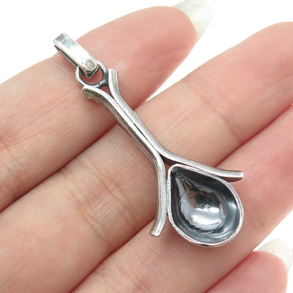 925 Sterling Silver Vintage Squash Blossom Modernist Oxidized Pendant