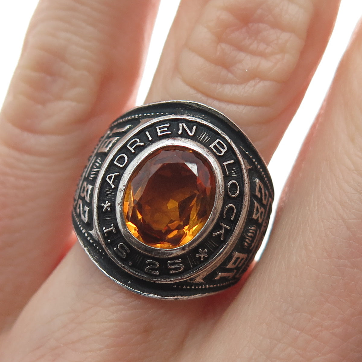 REED & CO Sterling Vintage 1982 Yellow Topaz Adrien Block School Ring Size 6.5