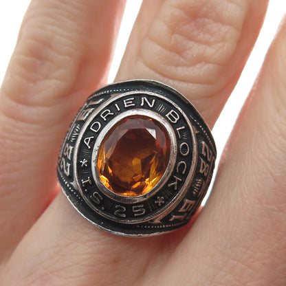 REED & CO Sterling Vintage 1982 Yellow Topaz Adrien Block School Ring Size 6.5