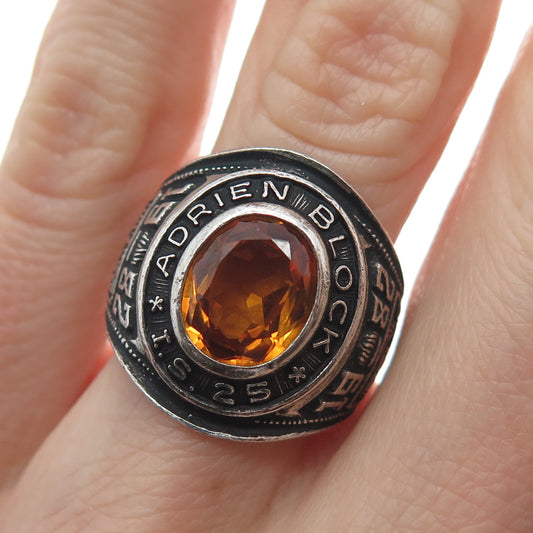 REED & CO Sterling Vintage 1982 Yellow Topaz Adrien Block School Ring Size 6.5