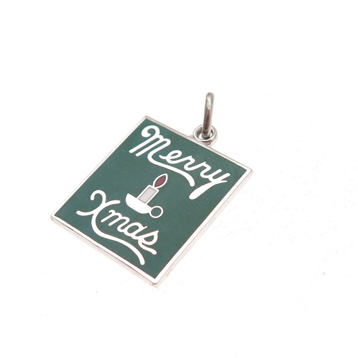 Wells 925 Sterling Silver Vintage Enamel Merry Christmas Charm Pendant