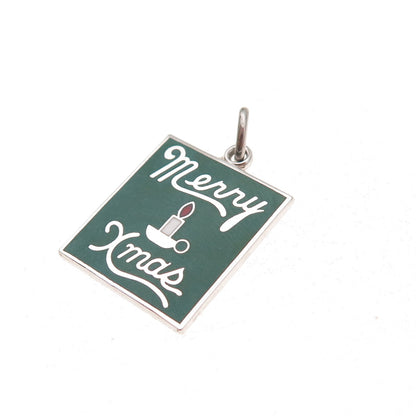 Wells 925 Sterling Silver Vintage Enamel Merry Christmas Charm Pendant
