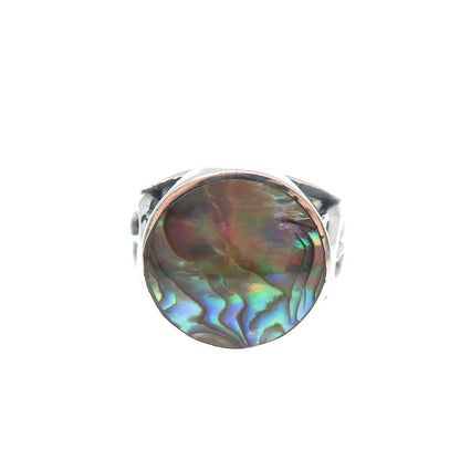 INDIGO 925 Sterling Silver Vintage Real Abalone Shell Spiral Ring Size 6.75