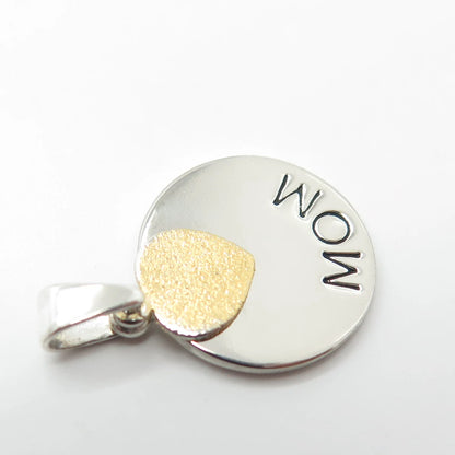 925 Sterling Silver 2-Tone "Mom" Heart Love Pendant