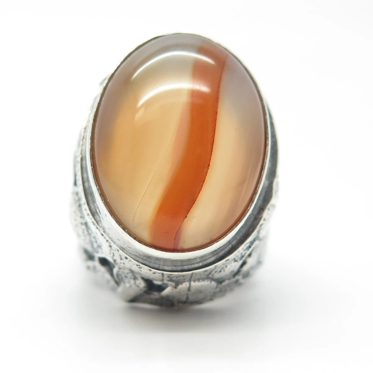925 Sterling Silver Vintage Real Agate Gem Adjustable Ring Size 7-9