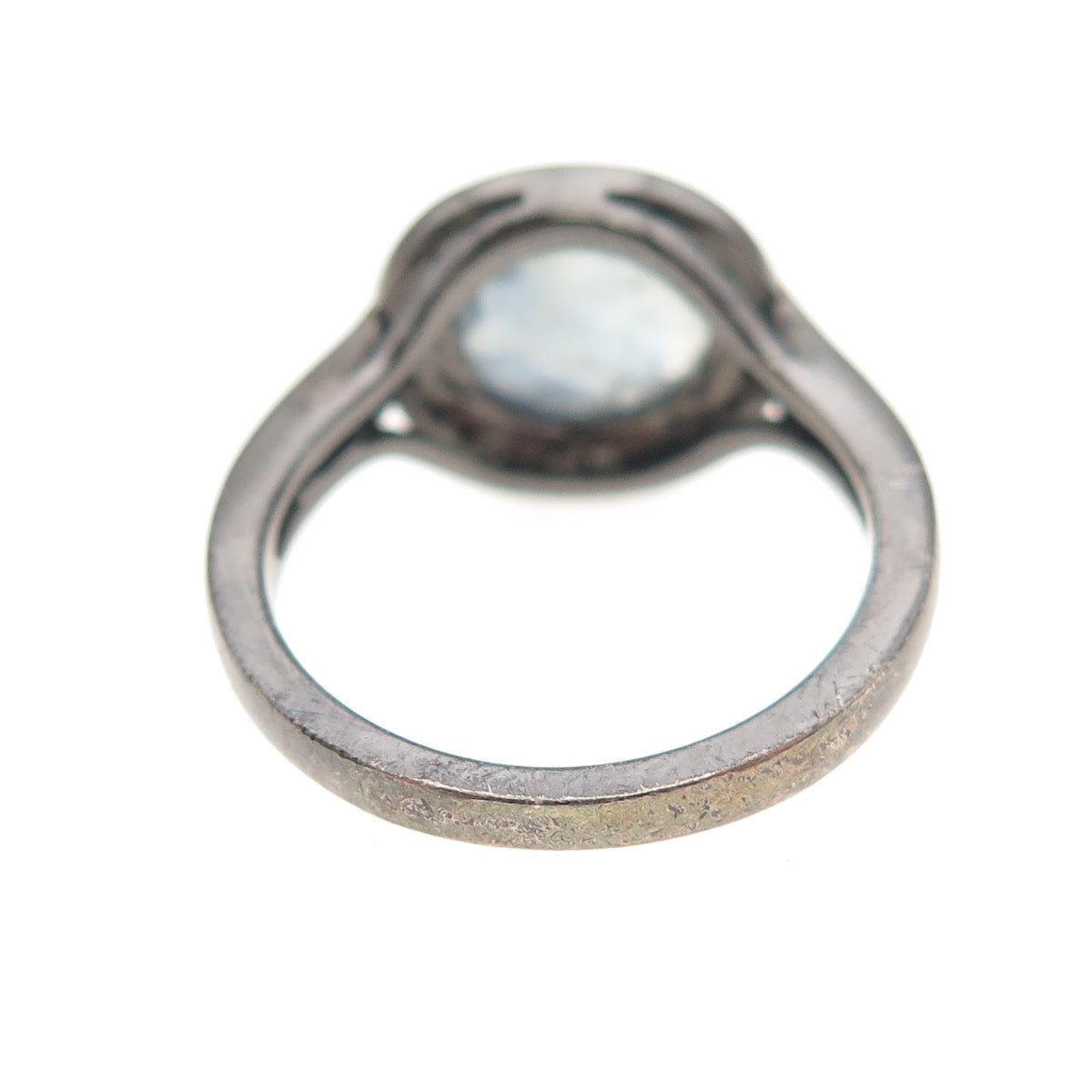 925 Sterling Silver Black Rhodium Real Round-Cut Diamond & Sapphire Ring Size 7