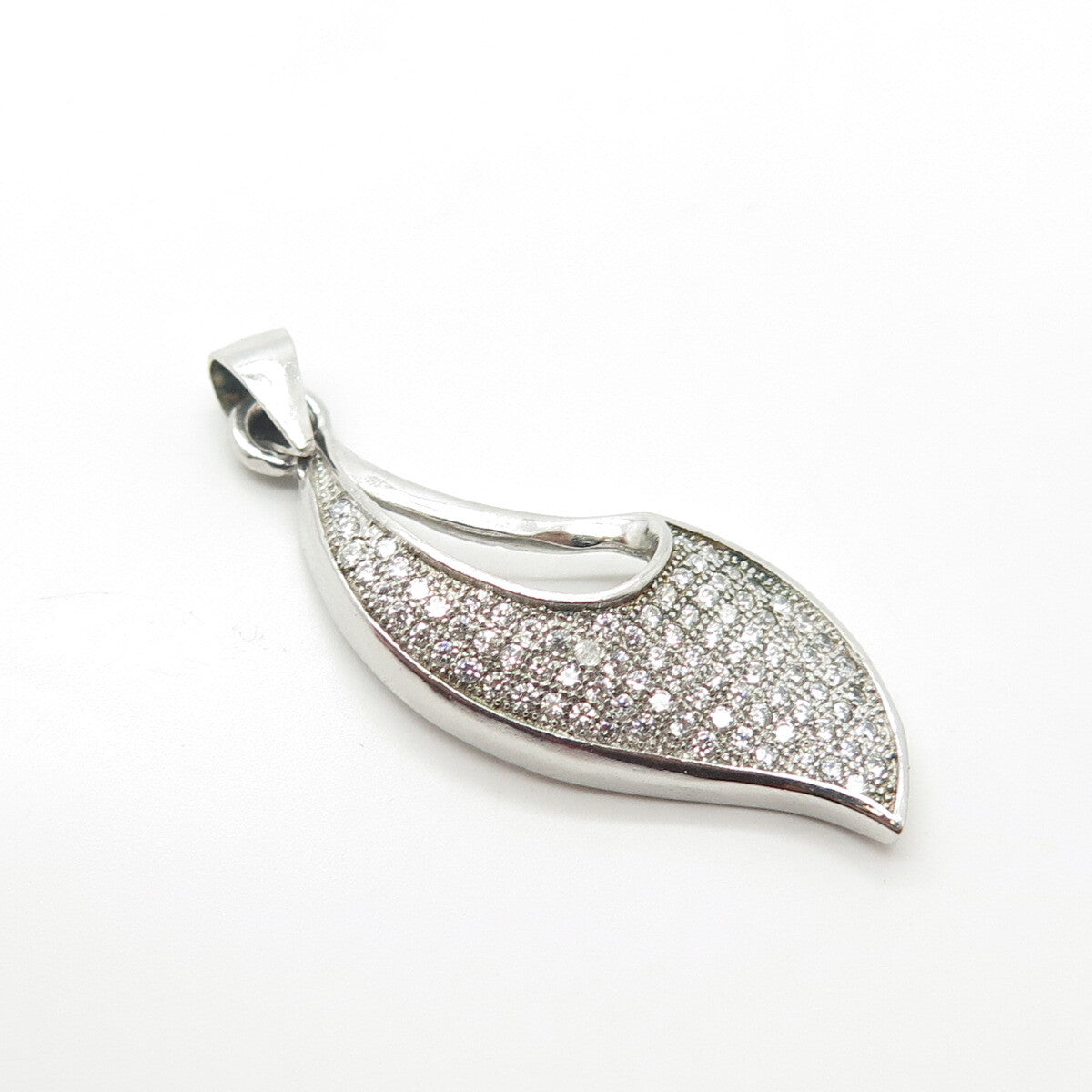 925 Sterling Silver C Z Modernist Floral Leaf Pendant