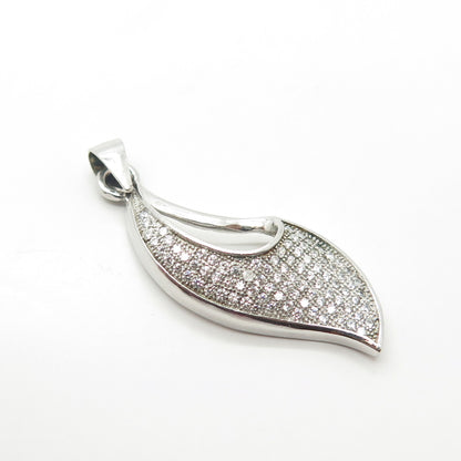 925 Sterling Silver C Z Modernist Floral Leaf Pendant