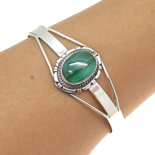 Old Pawn 925 Sterling Silver Southwestern Malachite Adjustable Cuff Bracelet 7"