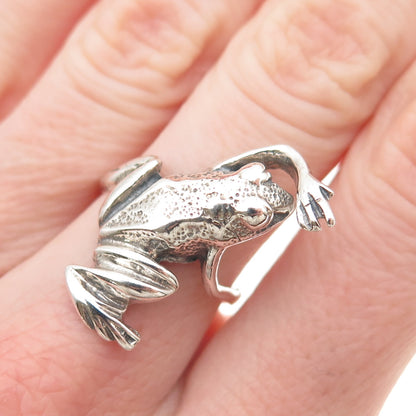 925 Sterling Silver Vintage Frog Good Luck Oxidized Ring Size 6.75