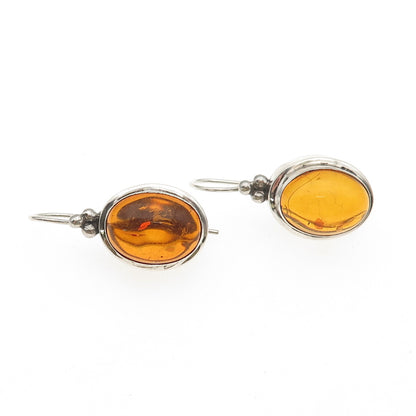 925 Sterling Silver Vintage Real Amber Modernist Beaded Earrings