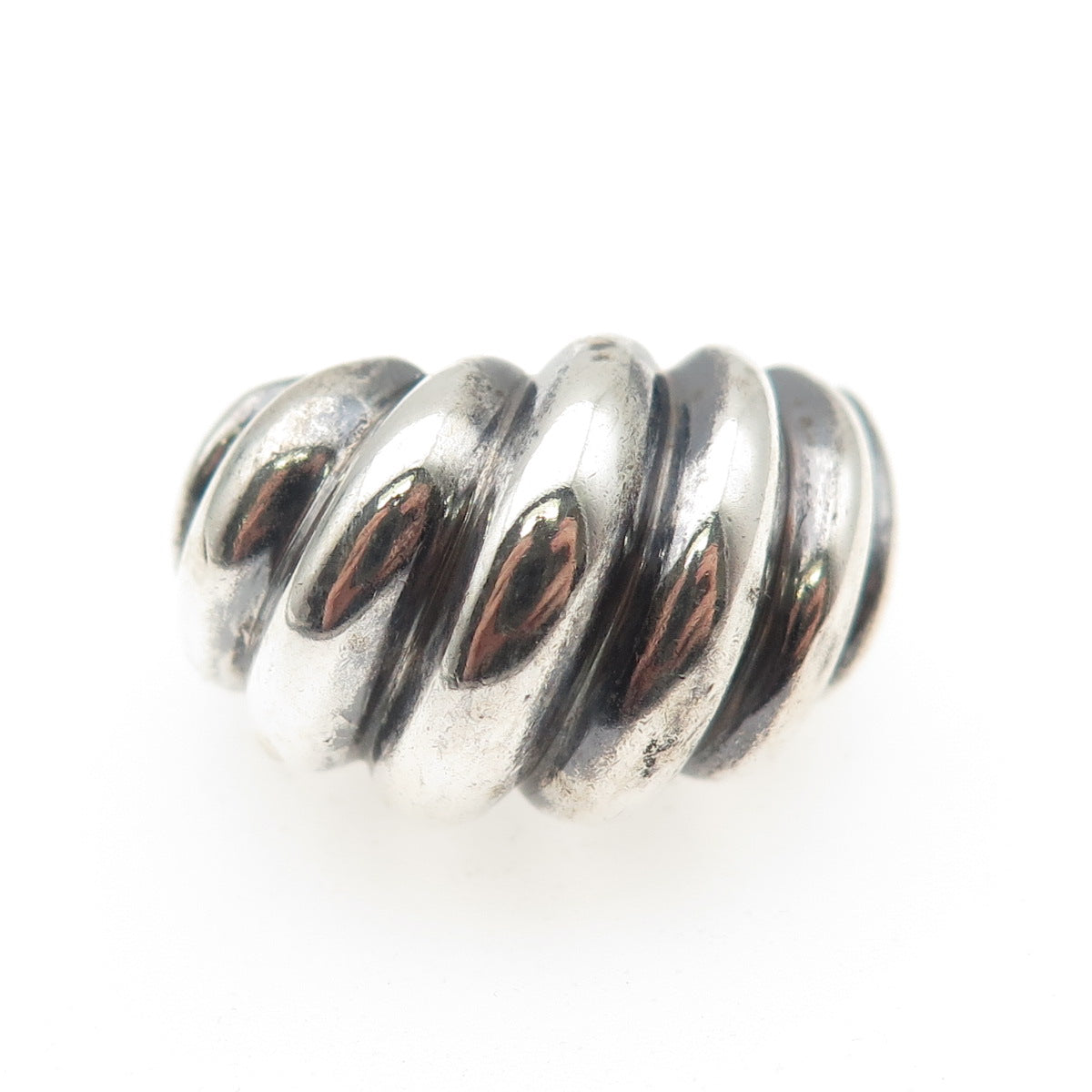 925 Sterling Silver Vintage Modernist Ribbed Dome Oxidized Ring Size 6.25