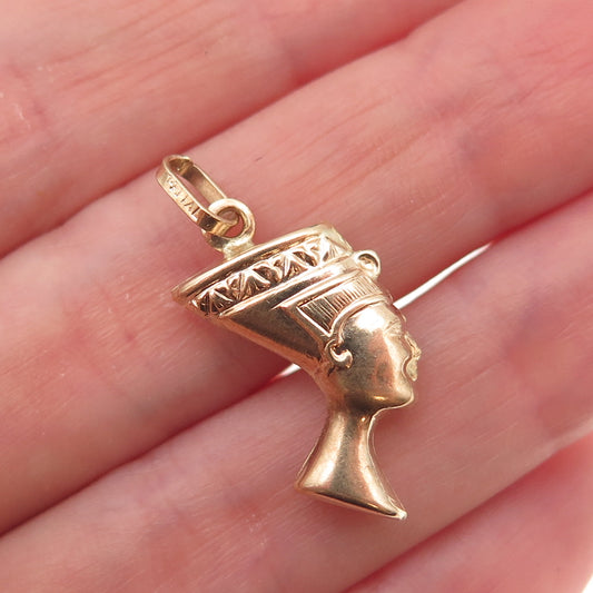 14K Gold Vintage Italy Egyptian Queen Nefertiti Charm Pendant